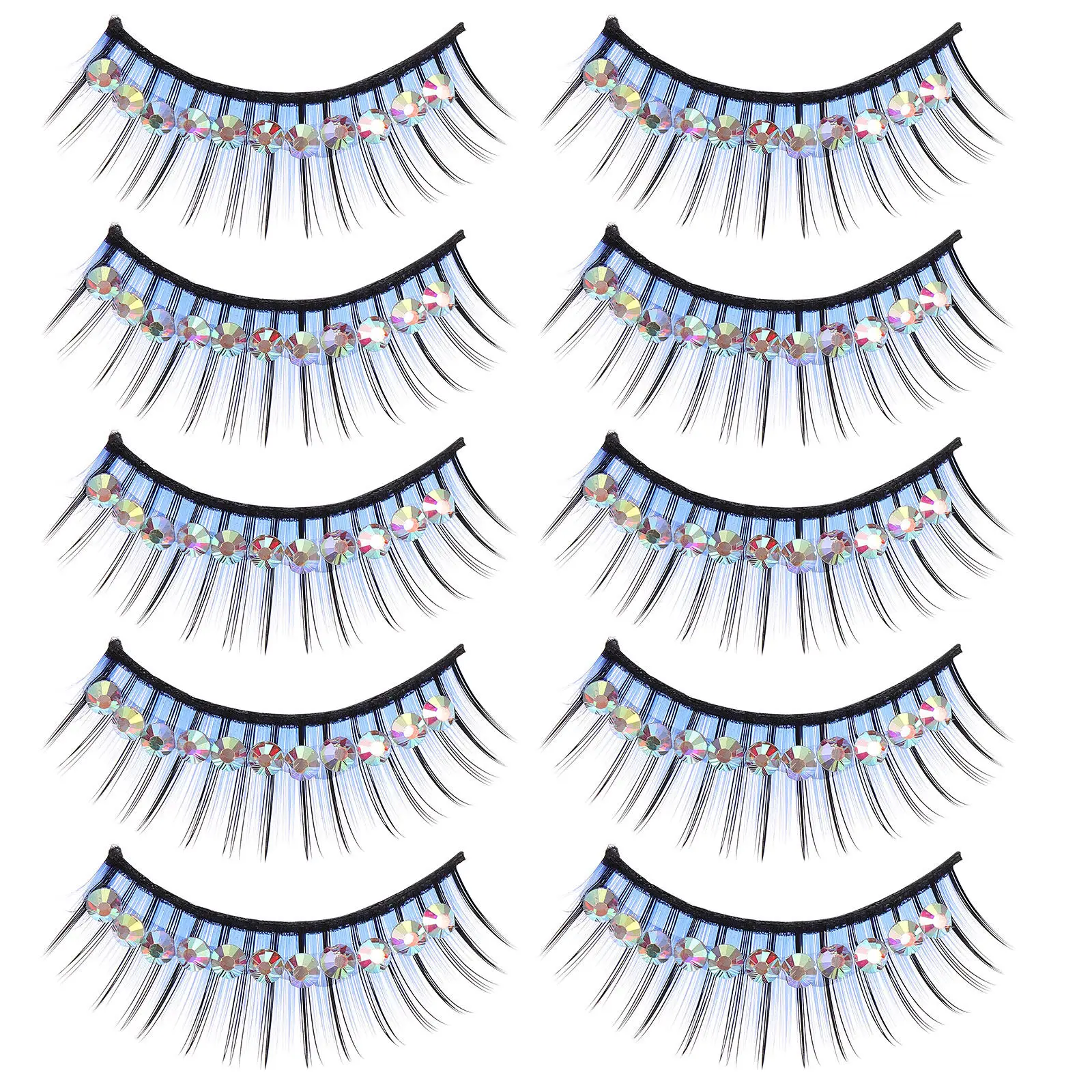 5Pairs High Density Light Weight False Eyelashes with Diamond Sparkle Dramatic Full Look Instant Eye Enlargement Stage Party