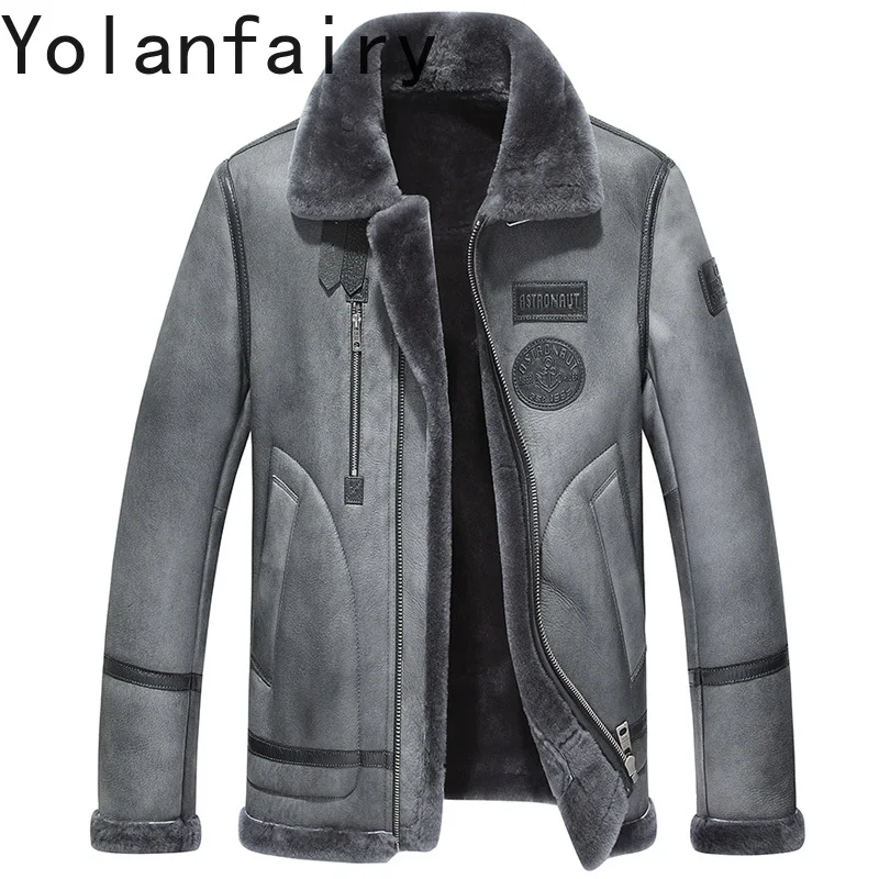 

YOLANFAIRY, новая мода 2025 года, шуба из натуральной шерсти, мужские роскошные зимние короткие куртки из натуральной овчины, мужская теплая меховая куртка