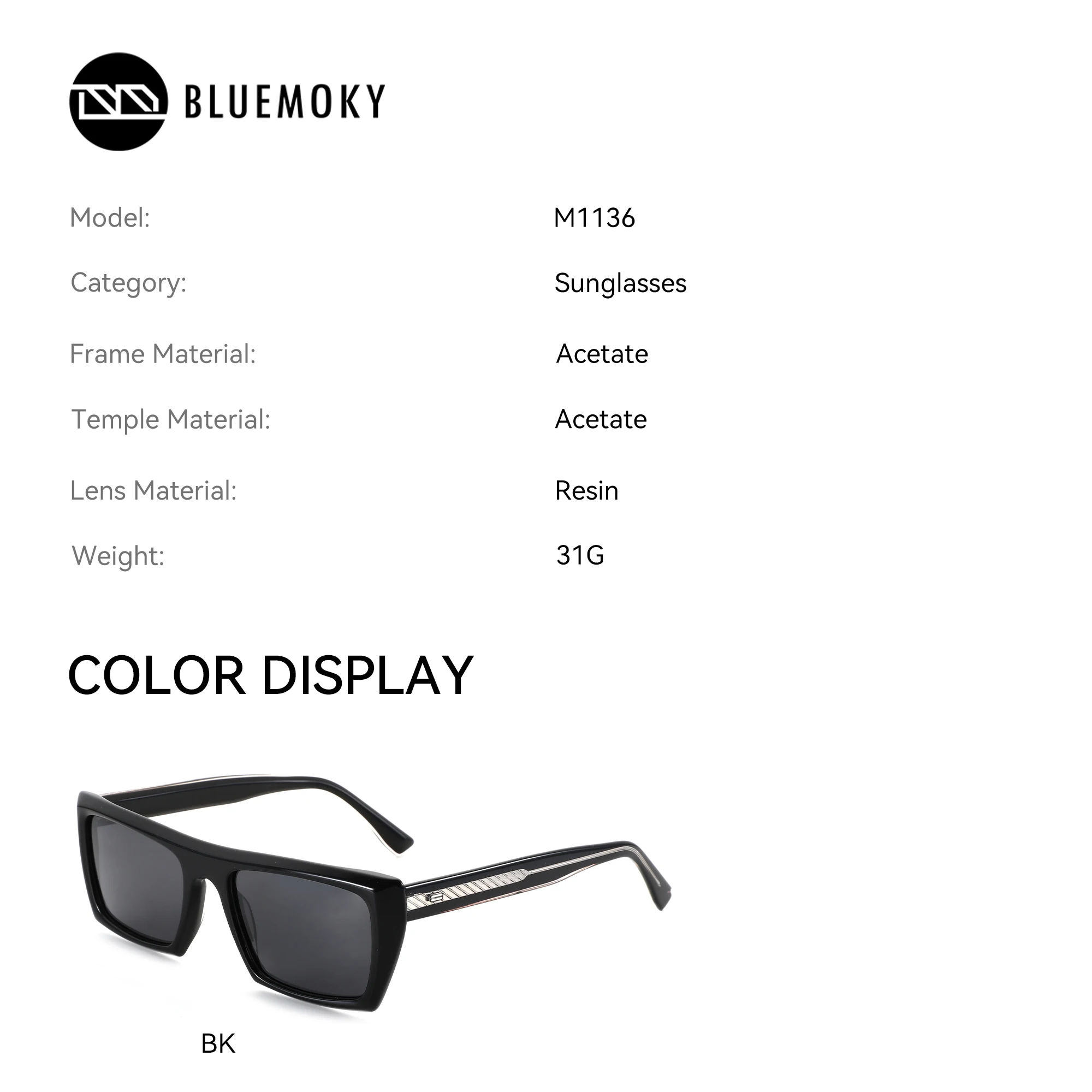 BLUEMOKY M Size Thick Acetate Frame Sunglasses for Men Prescription Polarized Lenses Square Shape UV400 Durable Sun Glasses