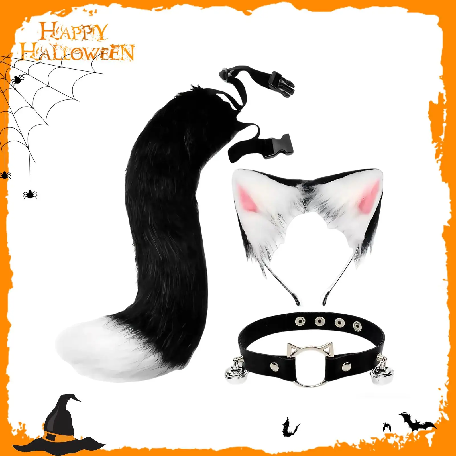 Plush Animal Ears Headband Fox Tail Set with Collar Costume Accessories for Carnival Party Dress Up Stage Performance Birthday
