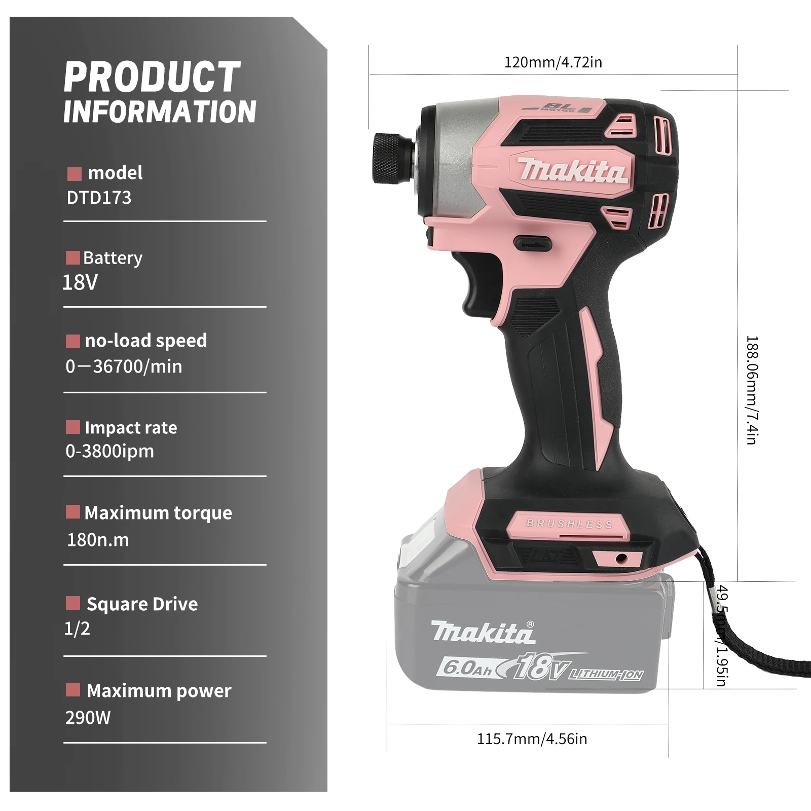 Makita DTD173 domestic multi-color Japanese rechargeable impact screwdriver brushless motor metal electric screwdriver DTD173Z M view 5