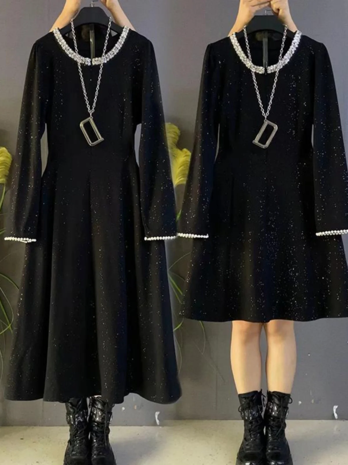 

Ele плюс размер Bla Dr с бусинами, осенне-зимнее женское модное универсальное женственное утягивающее платье трапециевидной формы