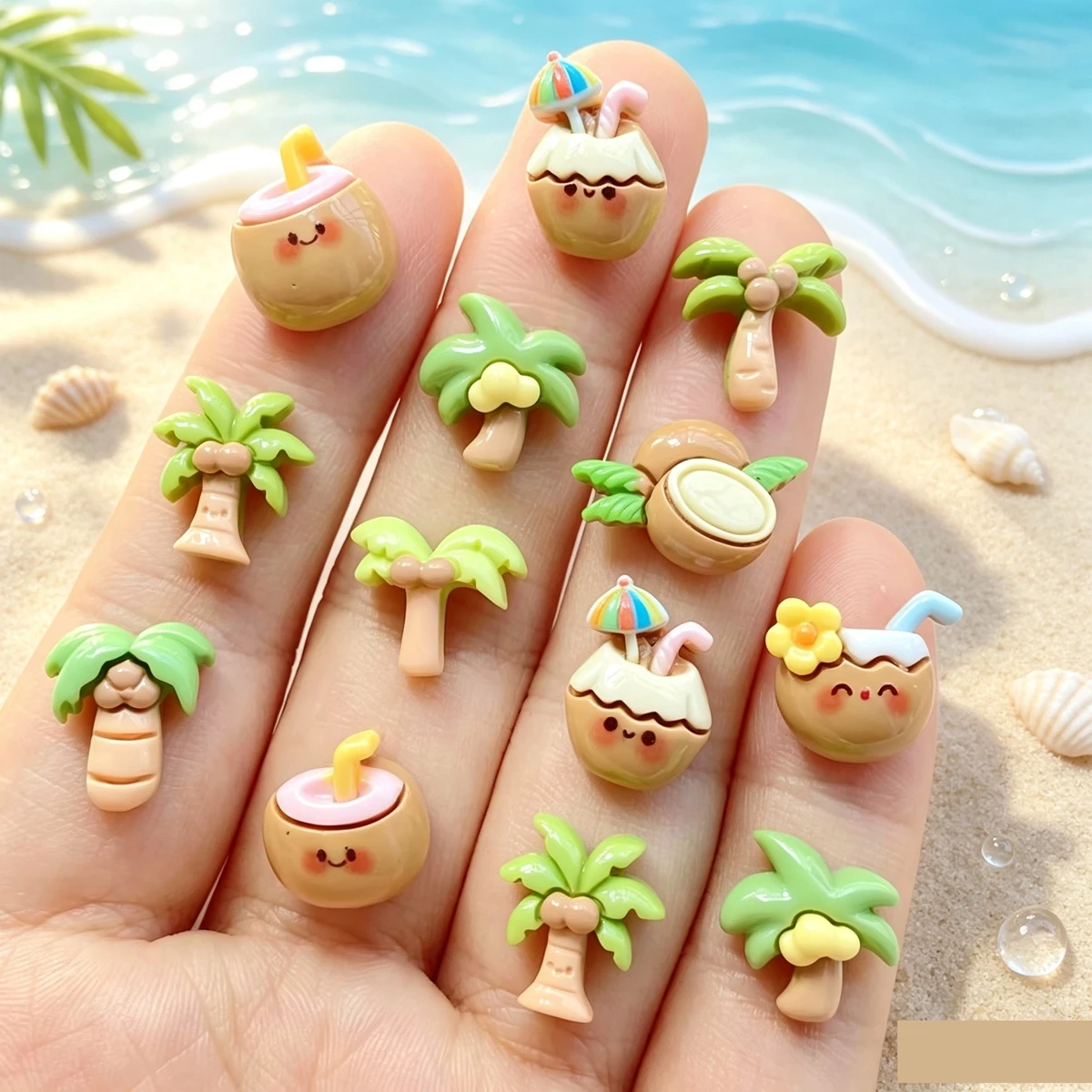 30Pcs Cute Cartoon Coconut, Coconut tree Nail Art Resin Designer Charms DIY Craft For Nail 3D Decorations Jewelry