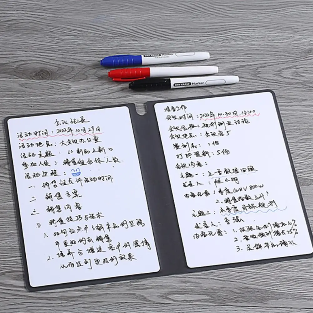 Reusable A4 Whiteboard Notebook Leather With Whiteboard Pen Writing Board Stationery With Erasing Cloth Weekly Planner
