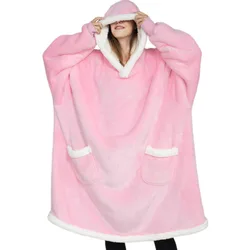 Oversized Hoodie Blanket With Sleeves Sweatshirt Plaid Winter Fleece Hoody Women Pocket Female Hooded Sweat Oversize Femme