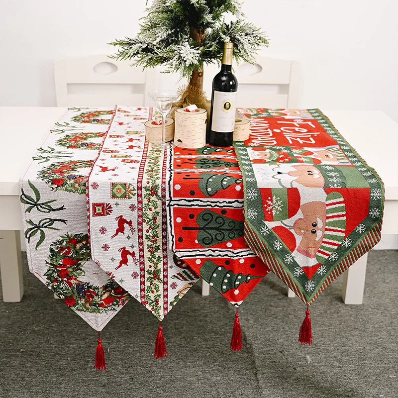 

Christmas Table Runner Merry Christmas Decorations For Home 2024 Cristmas Table Flag Cover Navidad Noel Gift New year Tablecloth