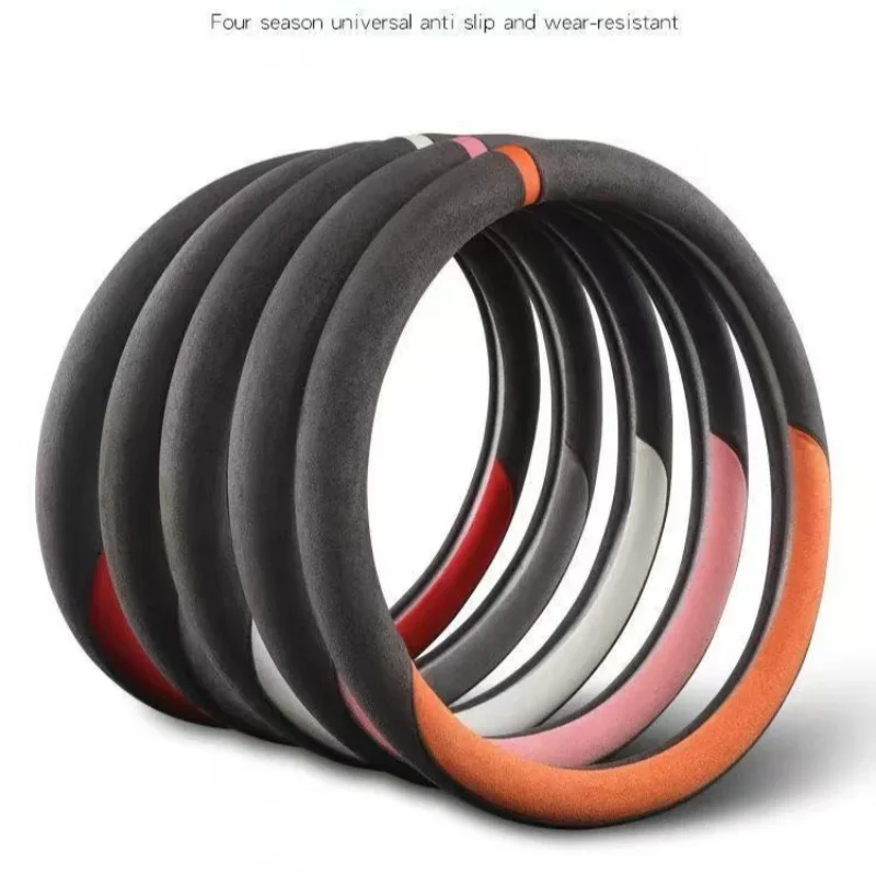 غطاء من جلد الغزال لجميع المواسم غطاء عجلة القيادة التلقائي رقيقة جدا عدم الانزلاق على شكل D مستديرة تنفس عجلة توجيه سيارة حامي #3