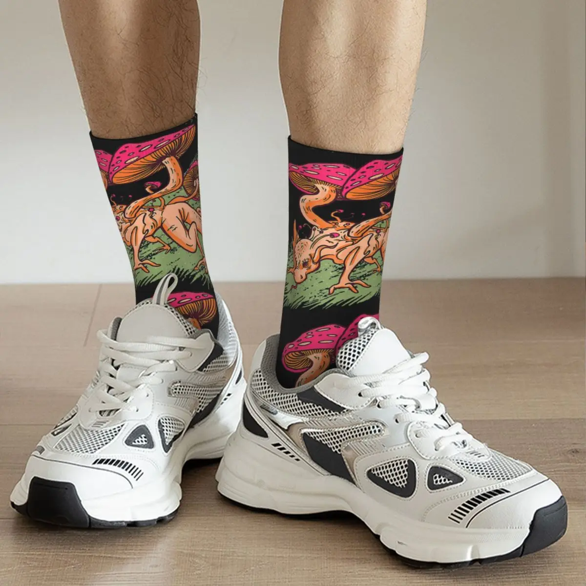 Calzini a compressione da uomo felici semplici e fermagli Vintage Harajuku Magic Mushroom Fantasy Animation Hip Hop Seamless Crew Sock