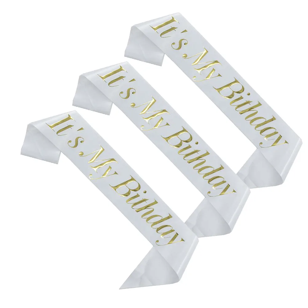

3 Pcs Birthday Sash Party Decorative Etiquette Belt Shoulder Strap Premium Satin Gold Stamping Letter Printing One Size Fits