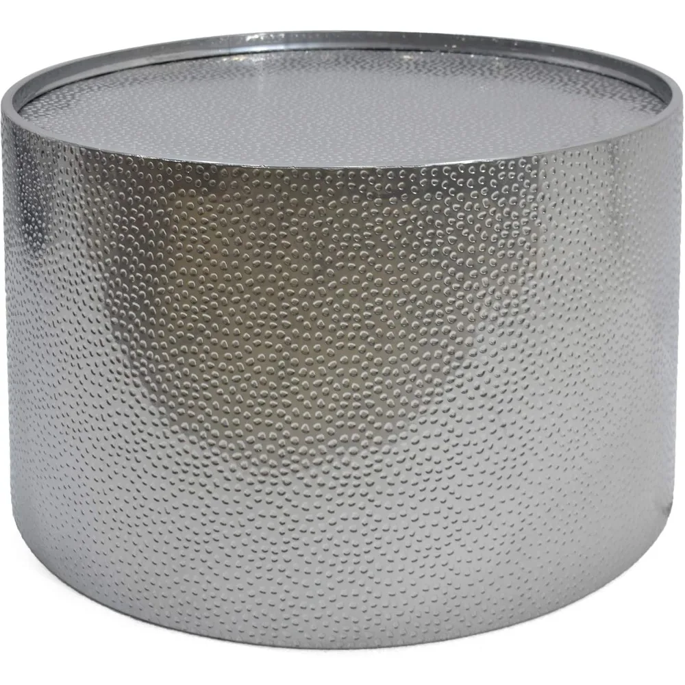 

Rache Modern Round Coffee Table with Hammered Iron, Silver, 26. 00” L x 26. 00” W x 17. 25” H