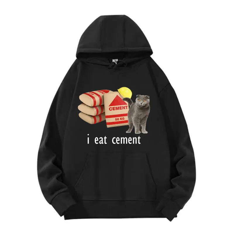 I Eat Cement Funny Cat Meme Graphic Hoodies Men Women Fashion Vintage Humor Hoodie Male Fleece Long Sleeve Pullovers Sweatshirt