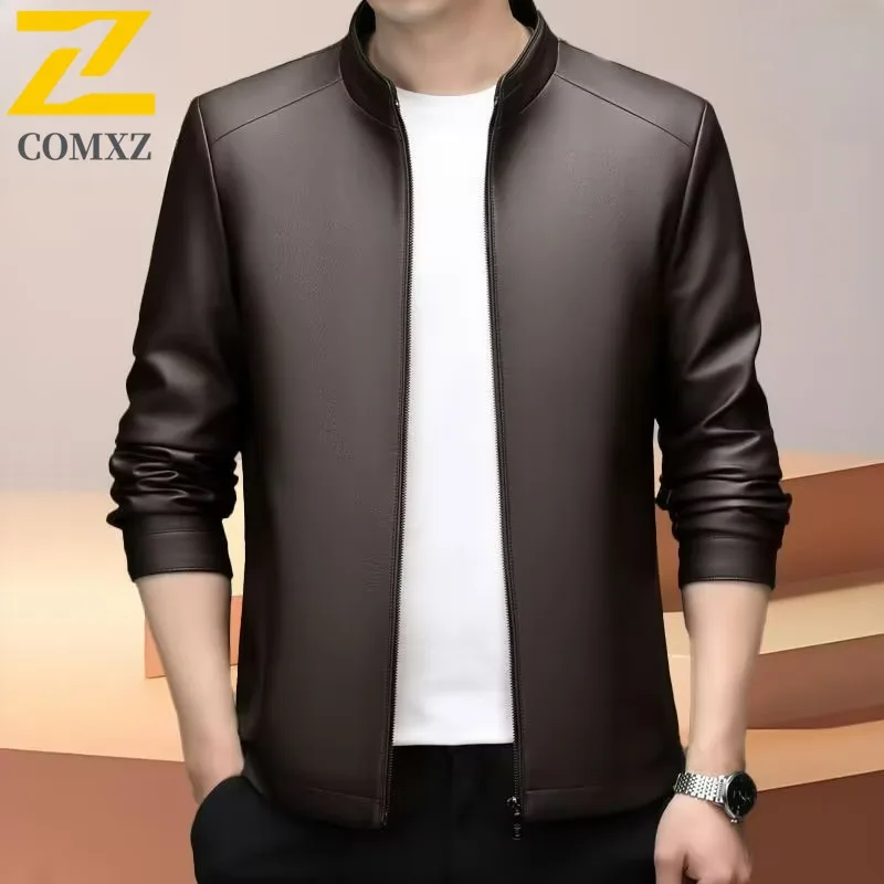 

Mens Leather Jacket 2025 Lightw Luxurious Business Leisure Working Coat Premium Comfort Windproof Spring Autumn New Man Clothing