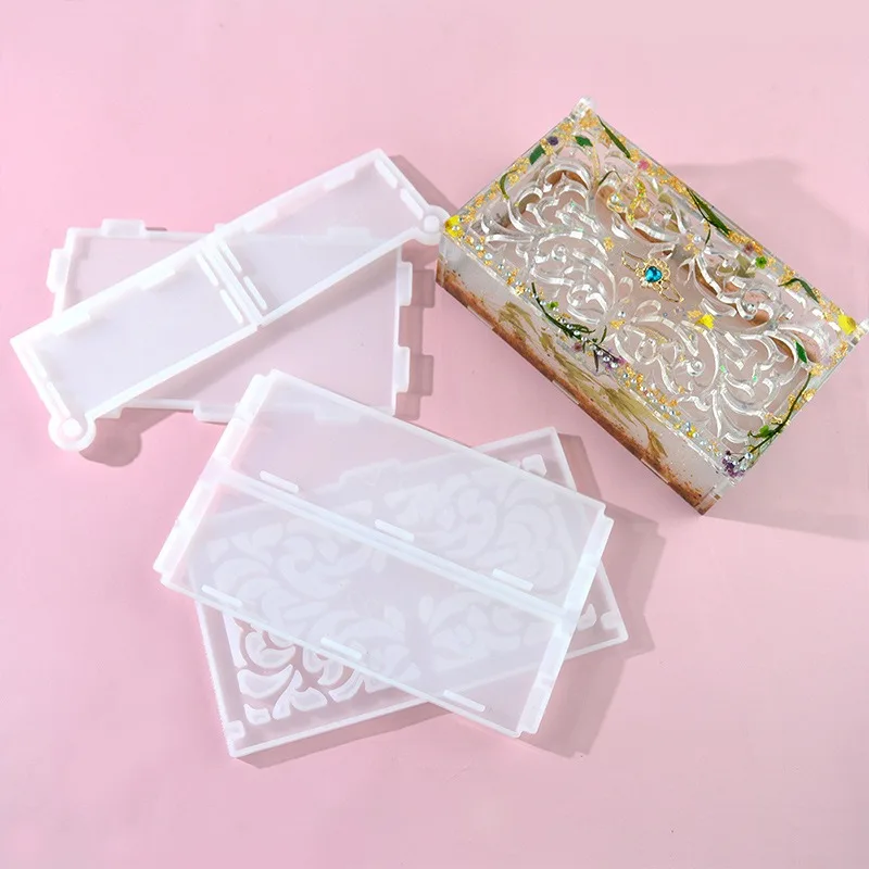 Pattern Folding Storage Box Resin Crystal Drop Glue Mold DIY Hollow Assembly Box Silicone Mold Home Decoration Storage