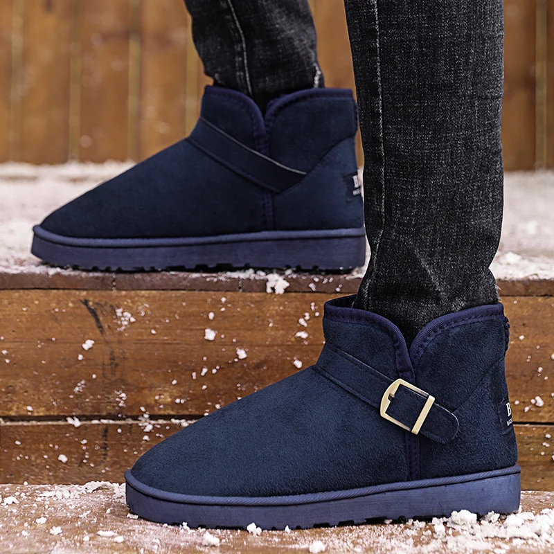 Большие размеры 35–49, дешевые зимние ботинки для пар, мужские удобные теплые плюшевые женские ботинки без шнуровки, синие мужские ботильоны на нескользящей платформе