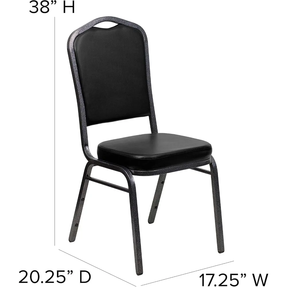 كراسي مأدبة قابلة للتكديس من الفينيل الأسود مع إطارات الوريد الفضية (4 عبوات)