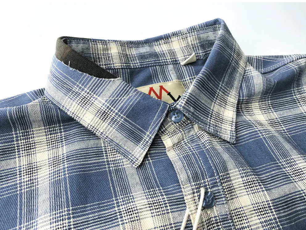 Neue Sommer-Kurzarm-Hemden mit Revers und Karomuster für Herren, einfache 100% Baumwolle, mit einer Tasche, lässige Blusen im amerikanischen Retro-Stil, lockere Oberteile. – Detail 10