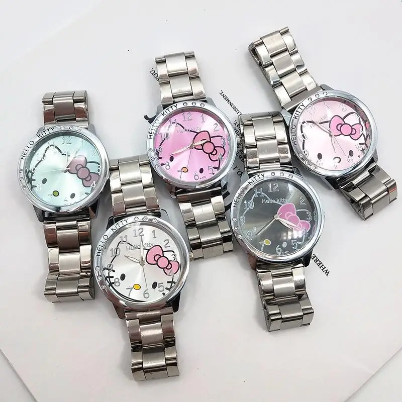 New Sanrio Children Watch Cute Hellokitty Convenient Going Out Steel Strap Fashionable Versatile Watch for Female Students Gifts