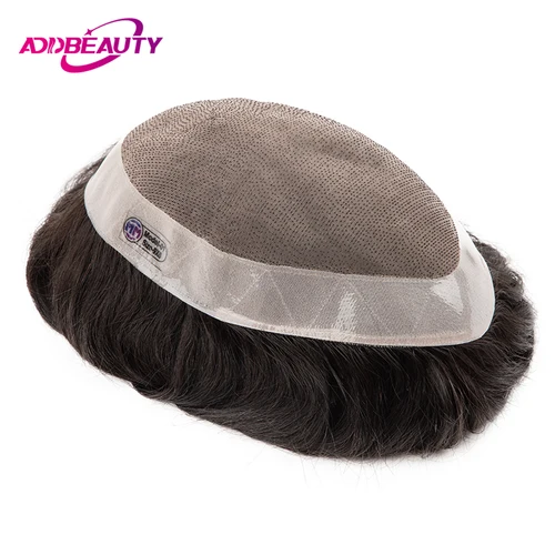 Imagen 2 del producto Prótesis de cabello masculino, peluca para hombres, Mono NPU, peluquín, sistema de cabello humano ondulado, reemplazo de cabello humano indio rizado, Color Natural con gris