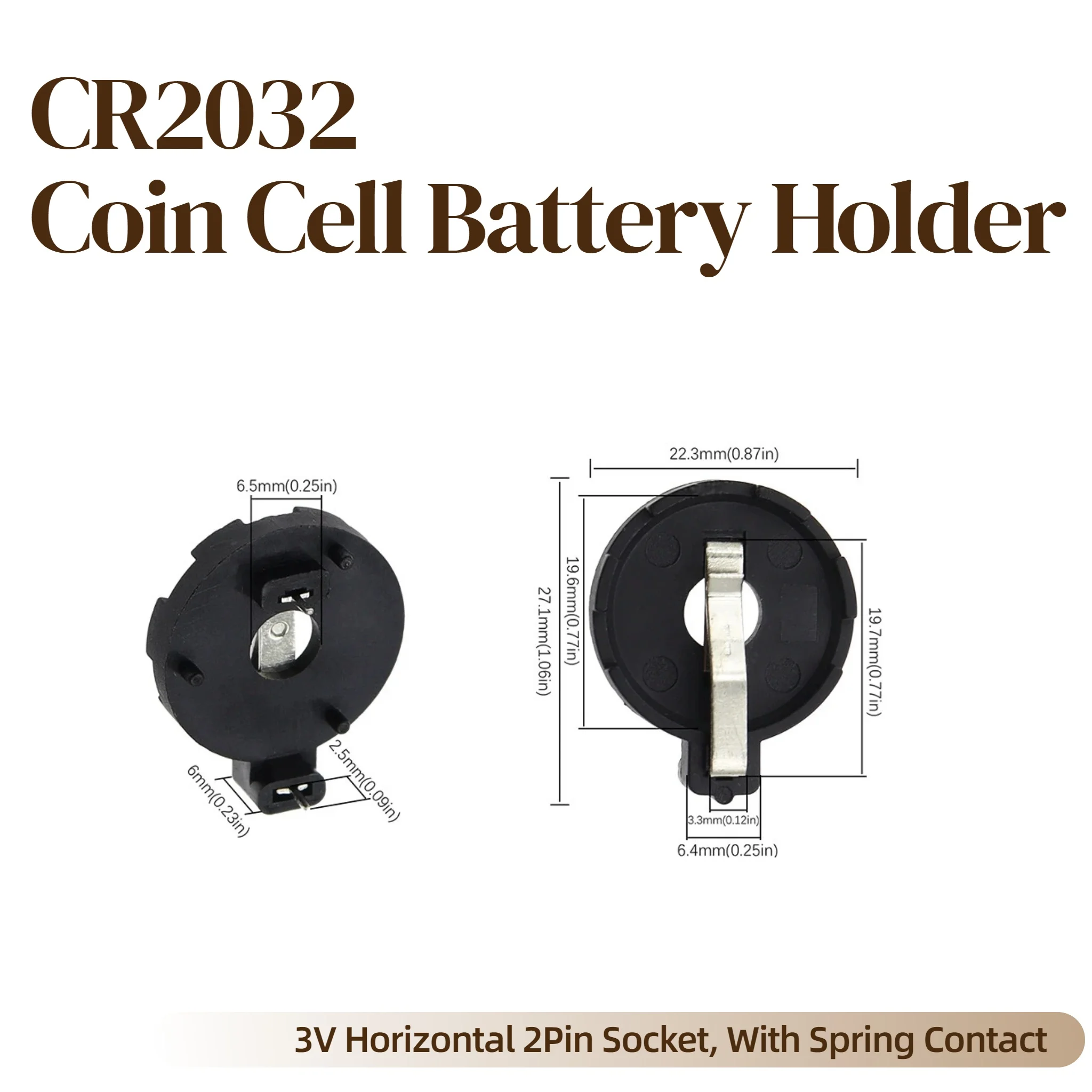 5-10pcs CR2032 Coin Cell Battery Holder 3V Horizontal 2Pin Socket for LIR2032 ML2032 Button Battery Base with Spring Contact