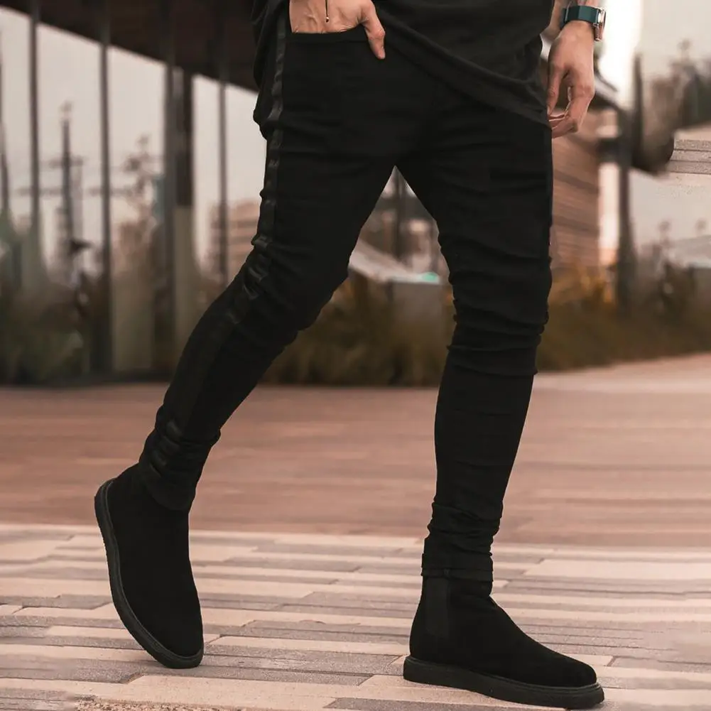 Motorcycle Stretch Men's Jeans Spring And Autumn Club High-Quality Jeans Classic Solid Color Daily Casual Wear Small Feet Pants