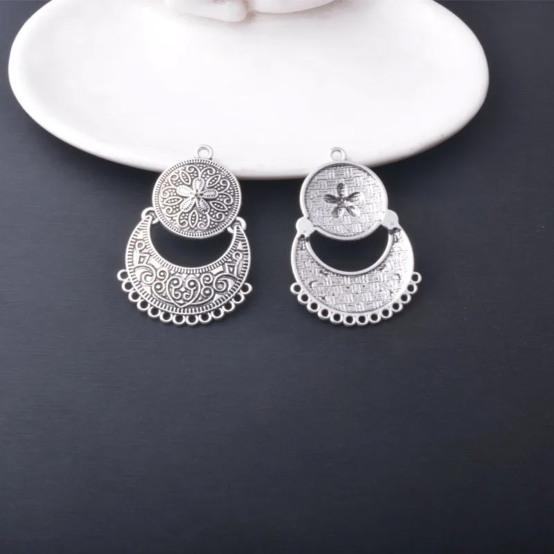 12 Stück/Set Böhmische Antik-Silberfarbene Übertriebene Ohrring-Verbinder Anhänger Schmuckzubehör mit vielen Löchern Charms DIY Damenohrringe – Detail 8