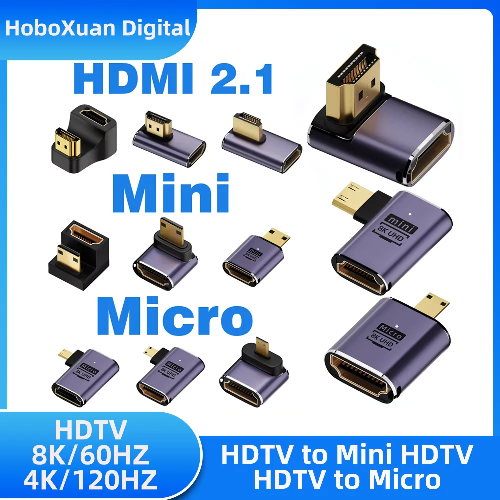 

HDMI2.1 Cable Adapter mini micro hdmi to HDMI 2.1 Converter 48Gpbs 8K60HZ 4K120HZ for HDTV Projector PS4 PS5 Laptop PC