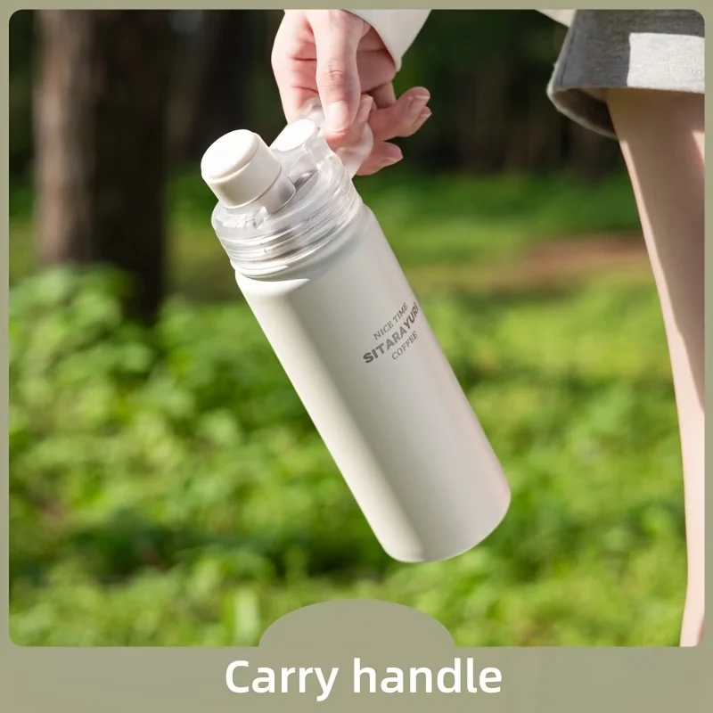 600ML Stainless Steel Dual Drink Insulated Water Bottle, Minimalist Magnetic Lid with Carry Loop, Portable for Outdoor Sports