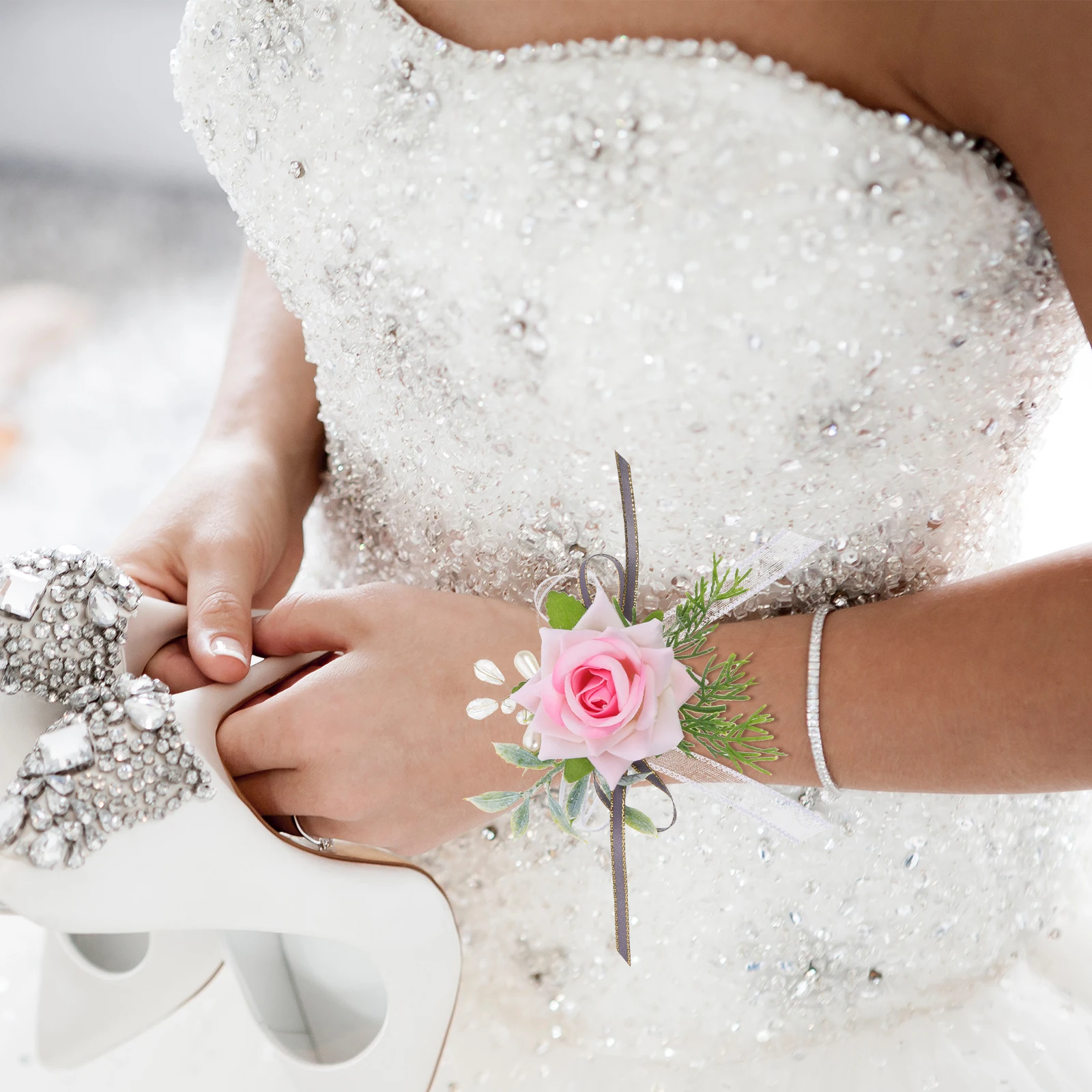 

Artificial Pearl Corsage Women Bridal Bridesmaid Prom Banquet Wedding Flower Decor Adjustable Wedding Corsage Size