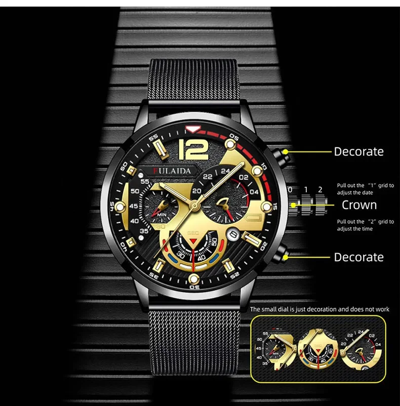 Часы наручные мужские кварцевые из нержавеющей стали, роскошные модные светящиеся деловые повседневные, золотистые