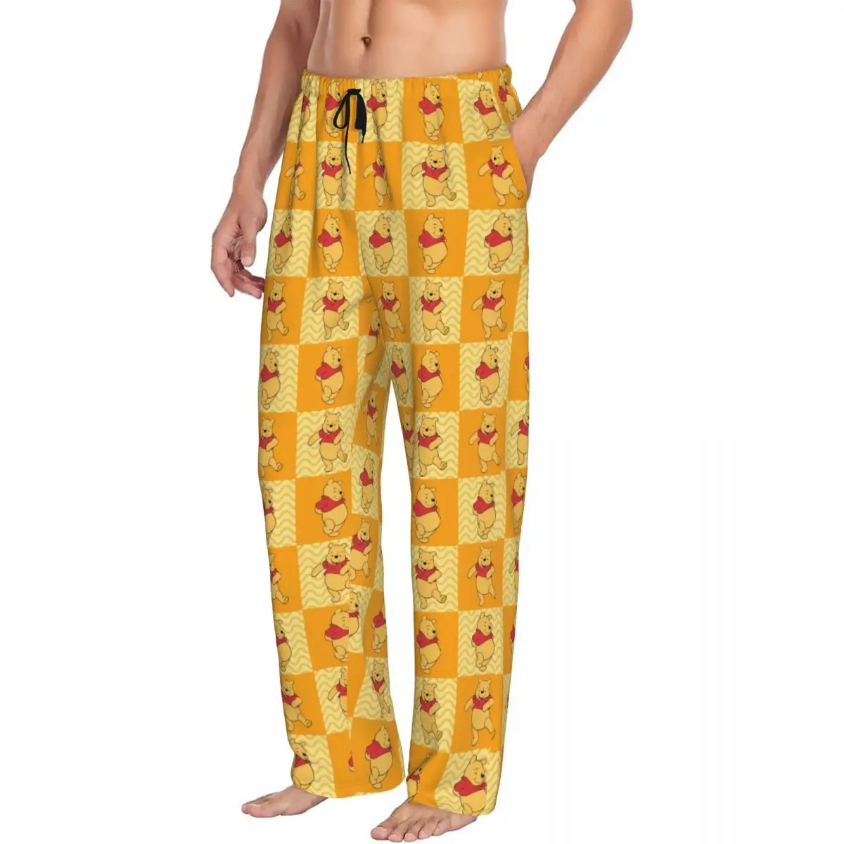 Custom Winnie Pooh Bear Pattern Pajama Pants Sleepwear Men Elastic Waistband Famous Animation Sleep Lounge Bottoms with Pockets