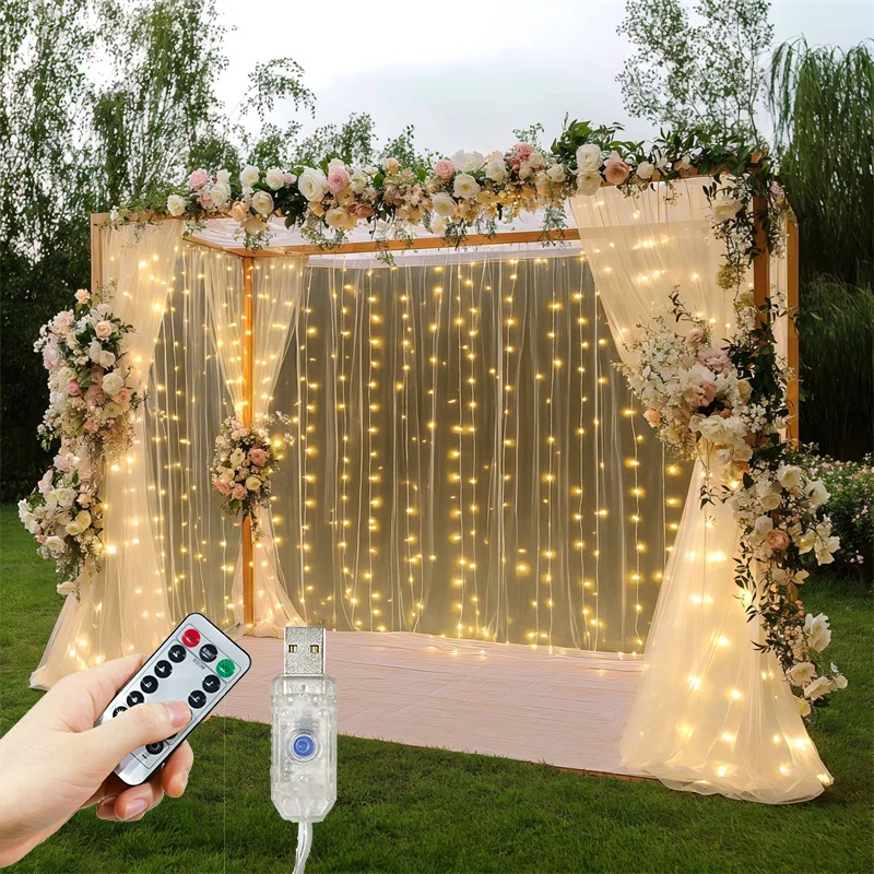 

USB-занавес, светодиодный светильник, романтическая свадьба, 8 режимов освещения для внутренней спальни, вечеринки, Новый год, Рождество, украшение на день Святого Валентина