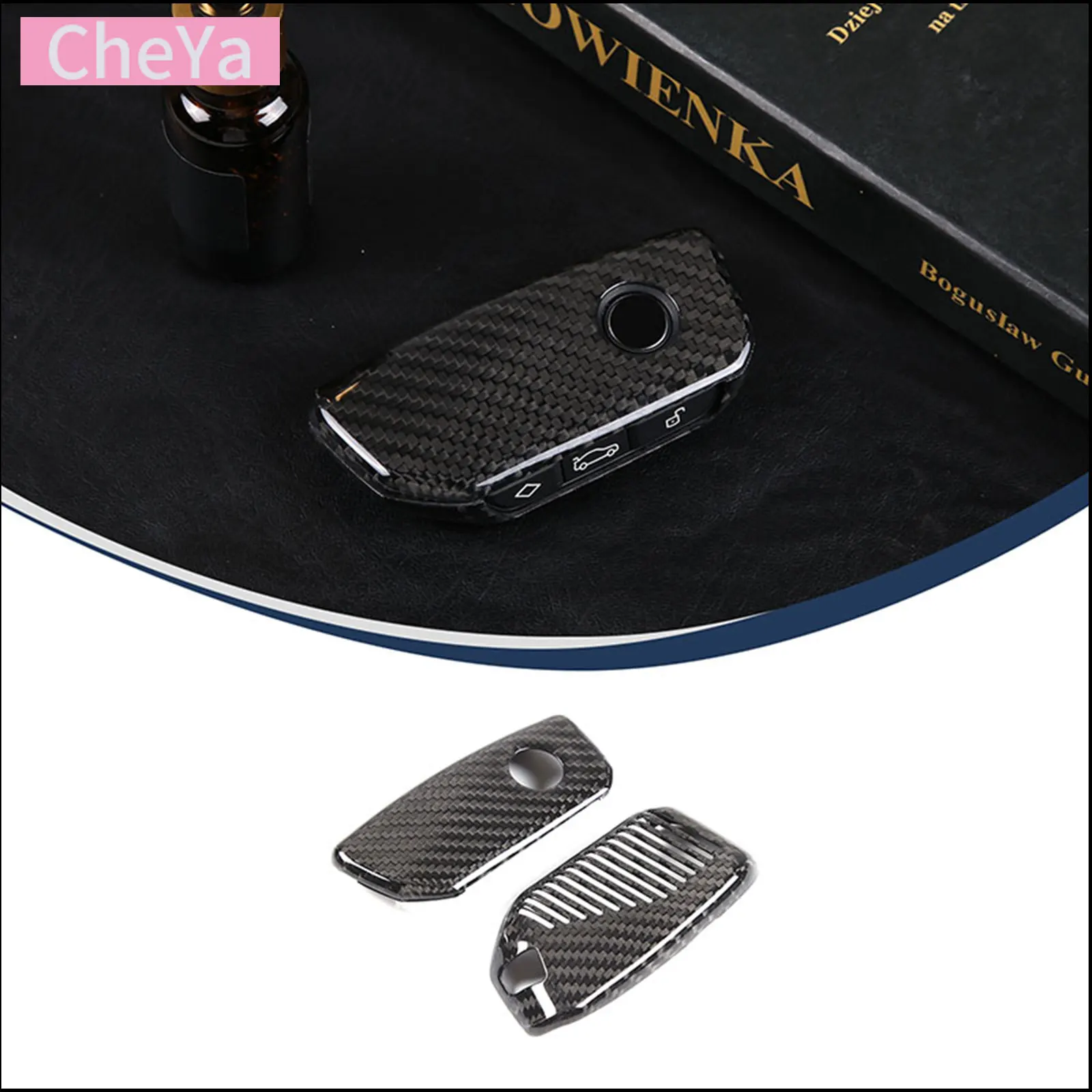 cheya Real Carbon Fiber Car Key Shell Cover Trim for BMW 7 Series I7 X7 G07 LCI iX I20 X1 U11 G70 G09 XM U06 G81 M3 Accessories