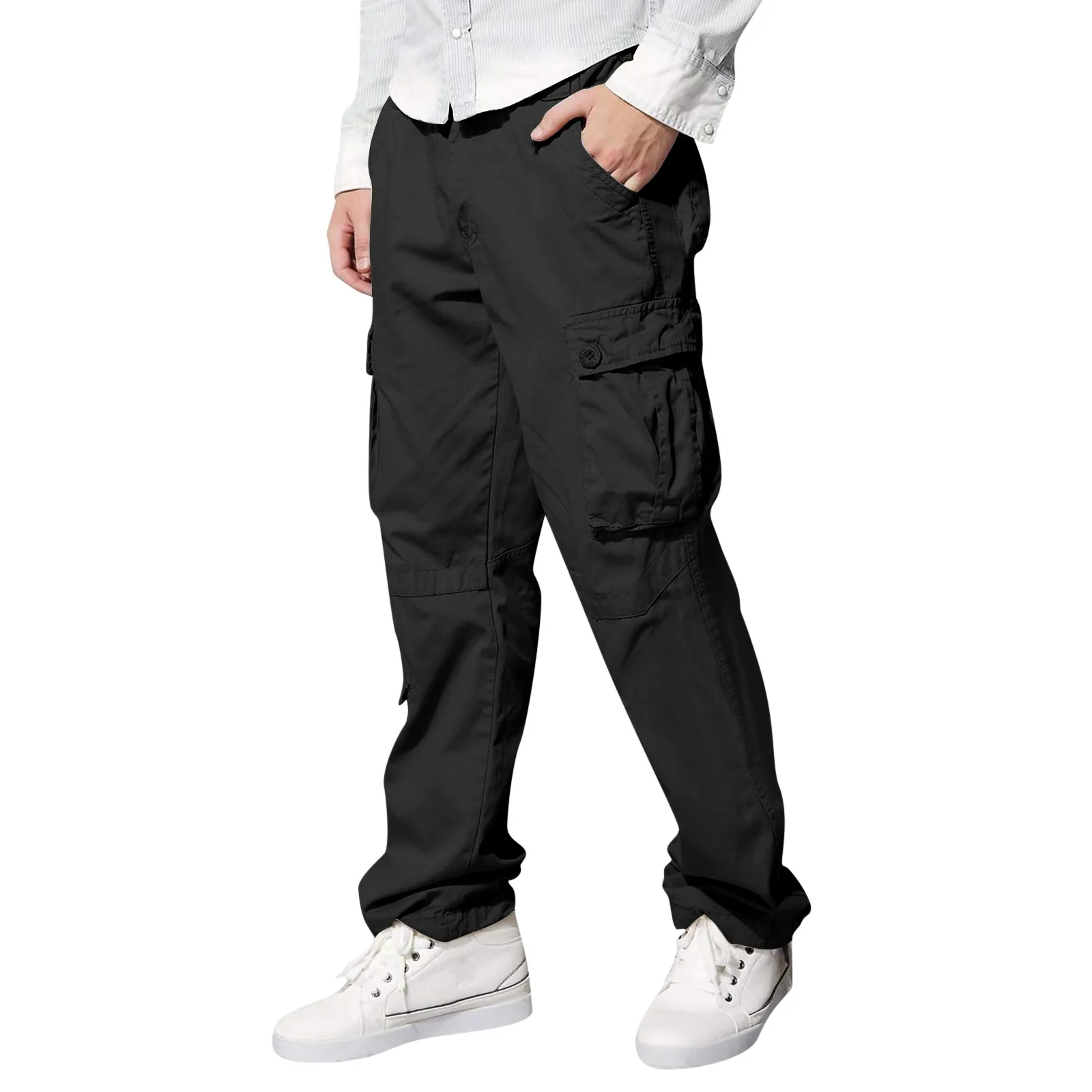 

Men Cargo Pants Four Seasons Streetwear Casual Sports Solid Color Pocket Loose Straight Leg Tube Zipper Overalls Sweatpants