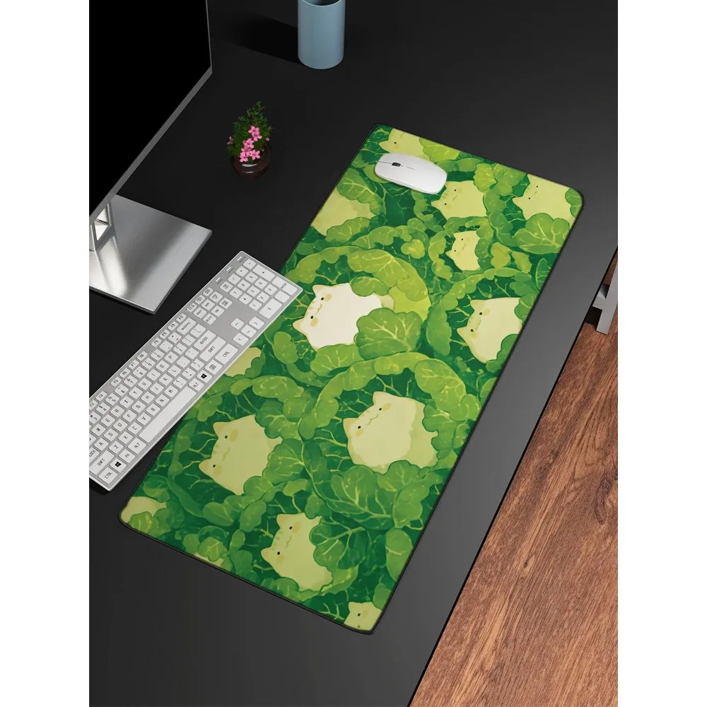 Kawaii Desk Mat, Cute Cats in Cabbage,Cute Green Mouse Pad, Work Desk Accessory, Gaming Desk Mat, Office Decor,Animal Lover Gift