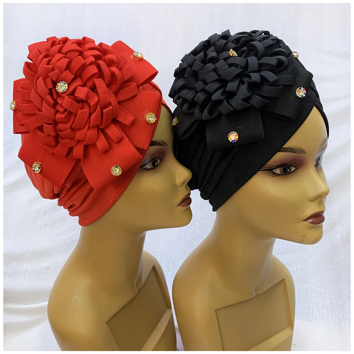 Bonnet Turban en Velours localité avec Strass pour Femme Musulmane, Chapeau Indien Solide à la Mode, 6/12 Pièces