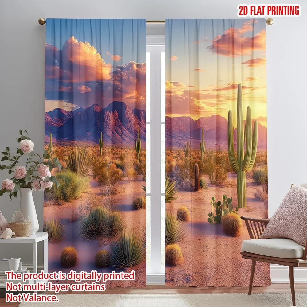 

2D flat printing 2pcs Window Drapes Desert Sunset Scene Digital Printed Polyester Drapes Holiday Decorations for Outdoor Holiday