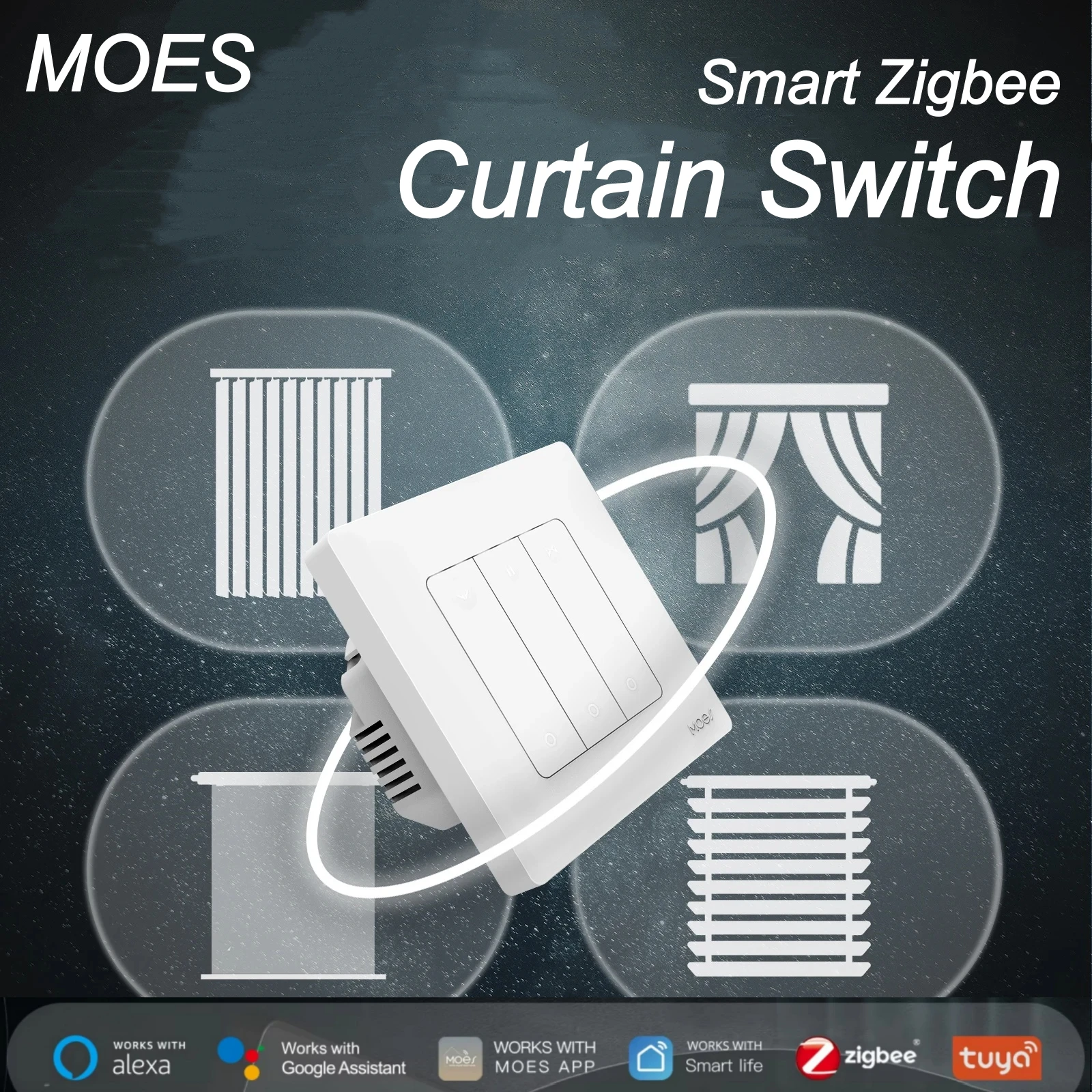 

Умный выключатель MOES Smart ZigBee Star Ring для рулонных штор, электрических занавесок и жалюзи с дистанционным управлением через Alexa/Google Home