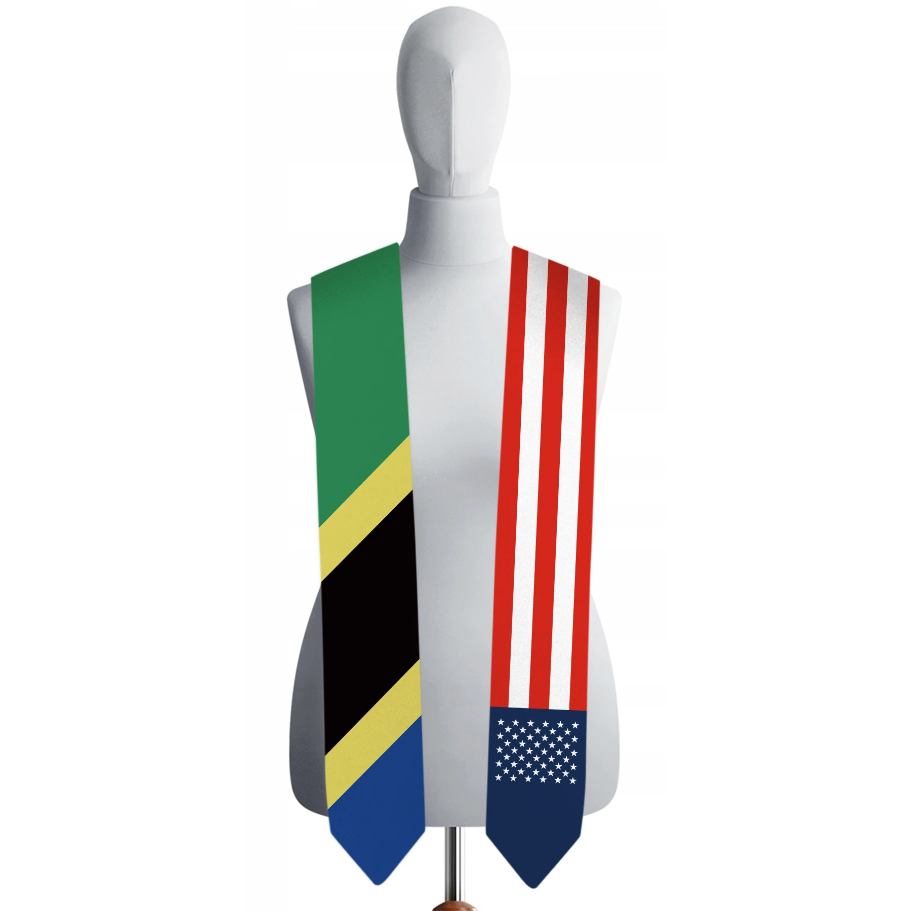 13x180cm USA And Tanzania Flag Graduation Sash Bachelor Gown Accessory Graduation Sash Scarf