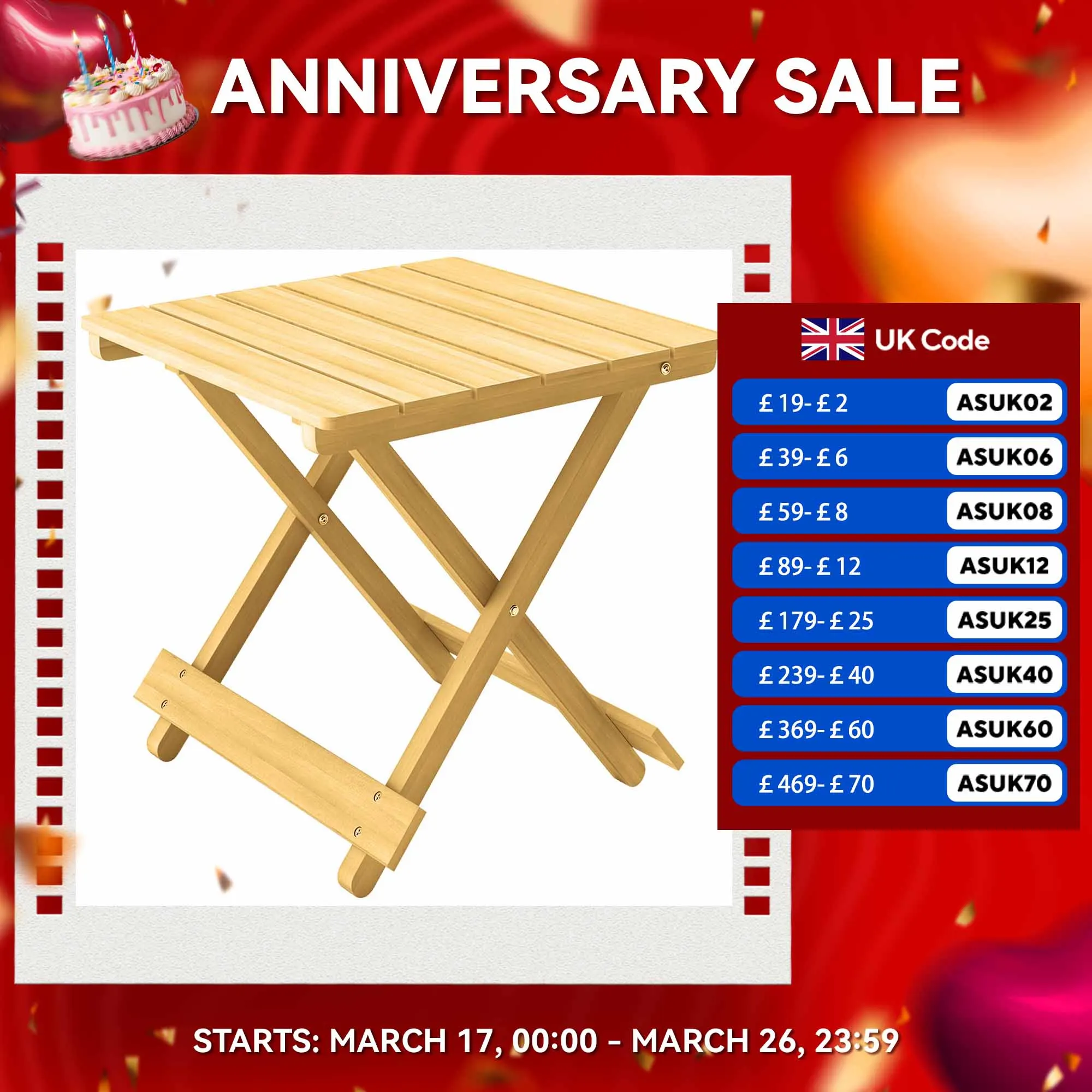 Outsunny Fir Wood Folding Coffee Table, Lightweight Small Garden Table With Slatted Top, Portable Folding Side Table