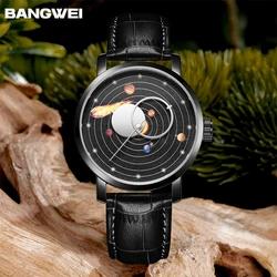 LIGE Original Design Luxury Quartz Man Watch Hollow Casual Sports Fashion Watches for Men Solar System Waterproof Leather Clocks