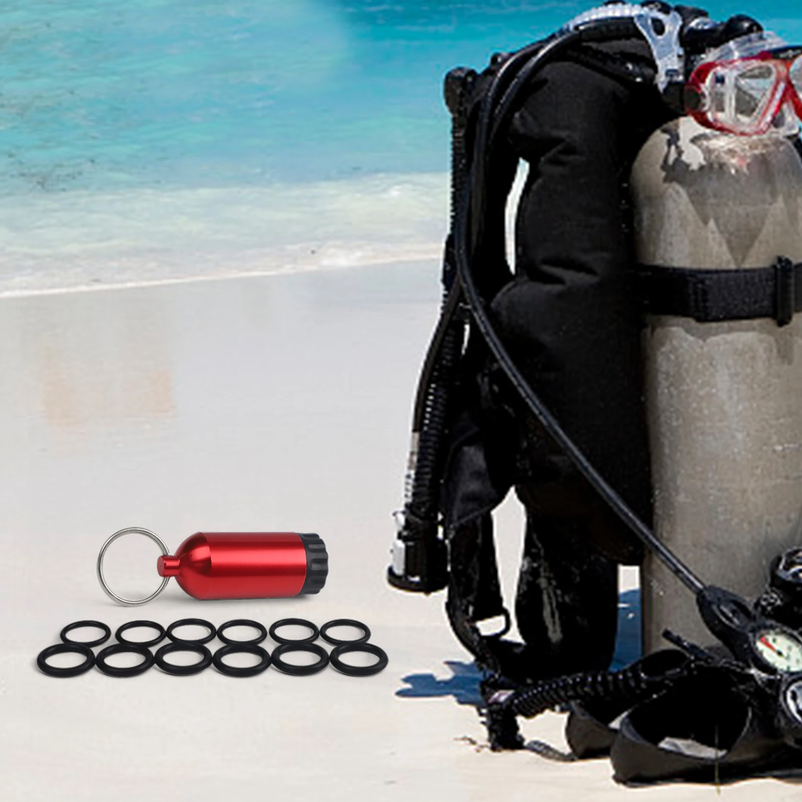 

Scuba Diving Cylinder Valve 12 O-Rings Storage Bottle Aluminum Diving Keychain Diving And Snorkeling Equipment Accessories