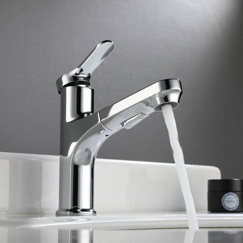 Basin hot and cold faucets can be pulled out, bathroom cabinet gray faucet installation specifications G3/8 G1/2
