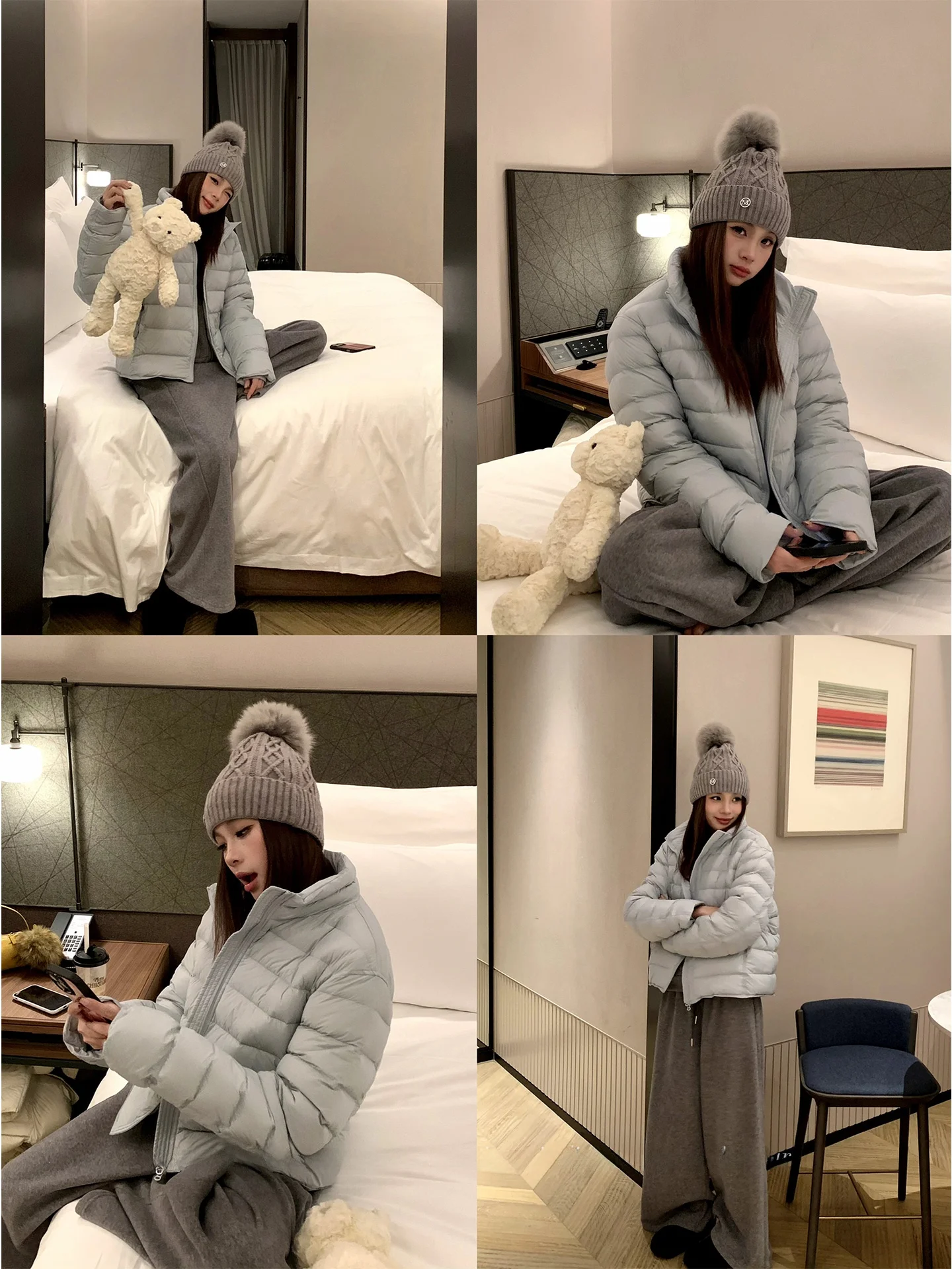 

Свободное женское белое пуховое пальто с воротником-стойкой, длинными рукавами, теплое, повседневное, сине-белое, на зиму