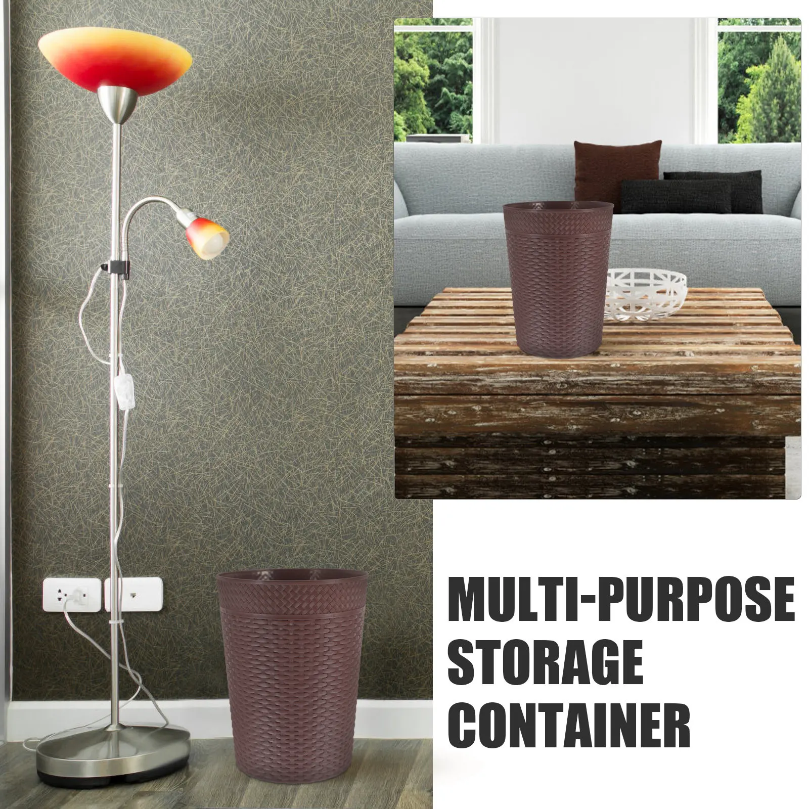 

Imitation Rattan Trash Can Plastic PP Material Desktop Organizer Bedroom Living Room Bathroom Garbage Bin Large Opening Easy