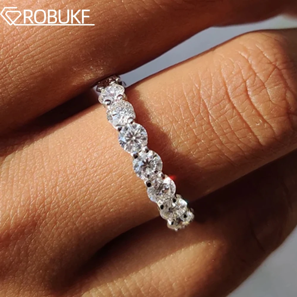 

2/3/5mm D Color Moissanite Ring for Women 925 Sterling Silver Plated 18k White Gold Wedding Eternity Band Classic Jewelry GRA