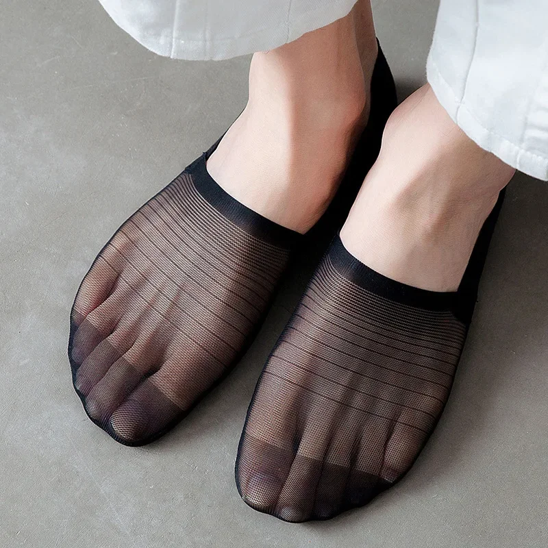 Summer Thin Mesh Breathable Invisible Socks Solid Color Men Silicone Anti-slip Low Cut Boat Socks Casual Soft Socks