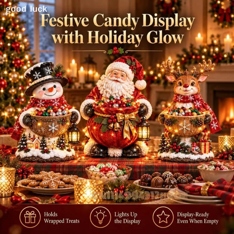 AnswerChristmas Candy Bowl,5 Festive Holiday Character Designs,Warm Color Candy Dish In 5 Festive Designs For Wrapped Sweets