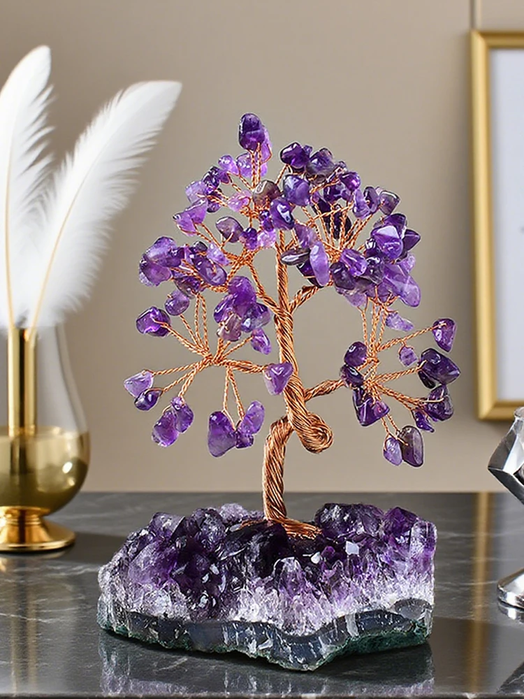 AliExpress AierCrystal Amethyst Healing Crystals Tree Wrapped with Wire on Natural Crystal Gravel with Base Stone Decoration for Home Desk Living Room