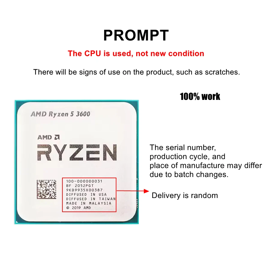 معالج وحدة المعالجة المركزية AMD Ryzen 5 R5 3600 3.6 جيجا هرتز سداسي النواة اثني عشر خيط 7NM 65W L3=32M مقبس AM4 #3