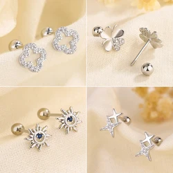 Silver Color hypoallergenic Hollow Clover Flower Stud Earrings For Women Personality Sun Ear Piercing Daily Jewelry Accessories
